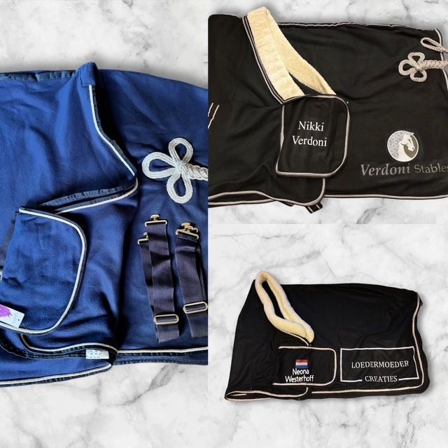 Luxe blauwe zweetdeken met naam of logo bedrukt 1.65