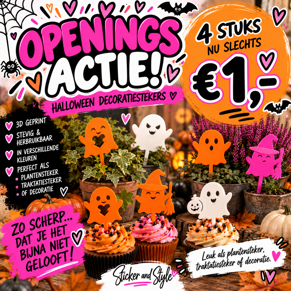 🎃 Halloween decoratiestekers – 4 stuks voor maar €1,- 👻