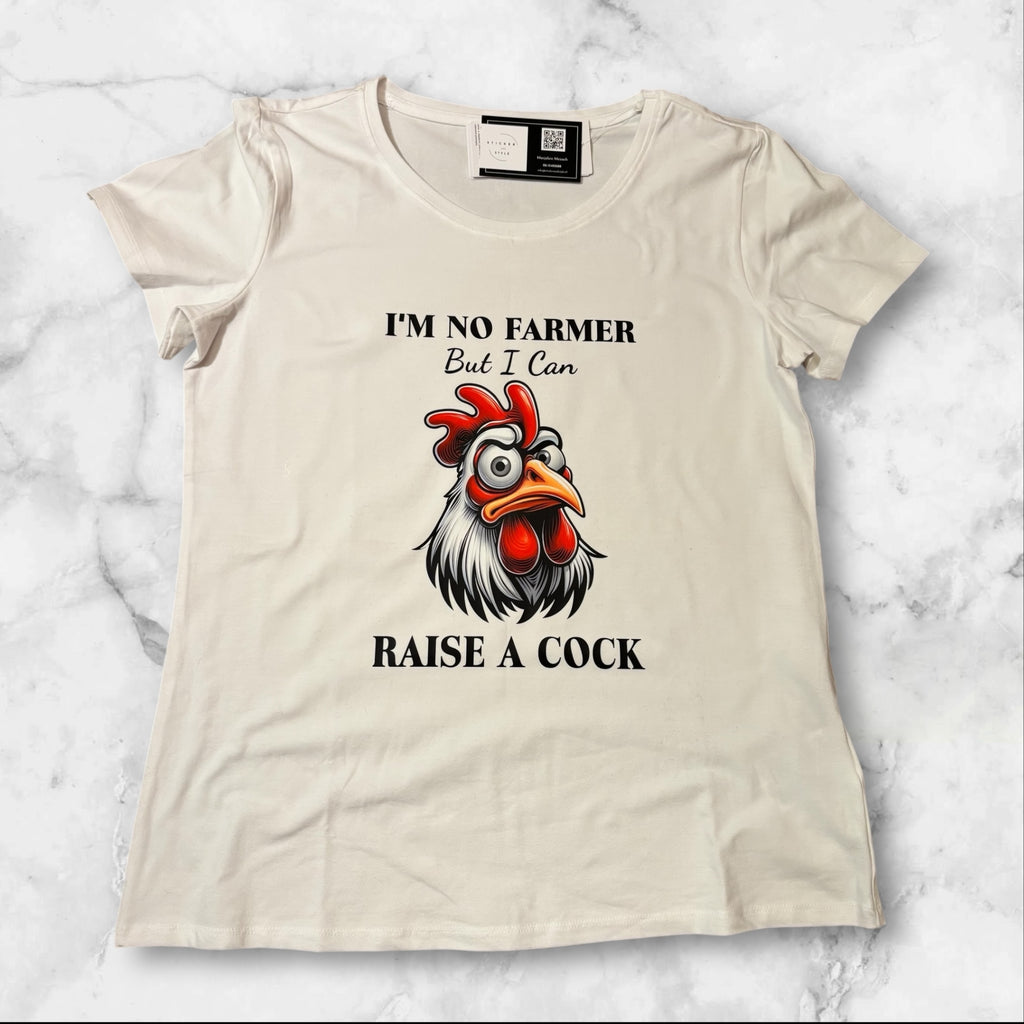 T-shirt met opdruk 'No farmer'
