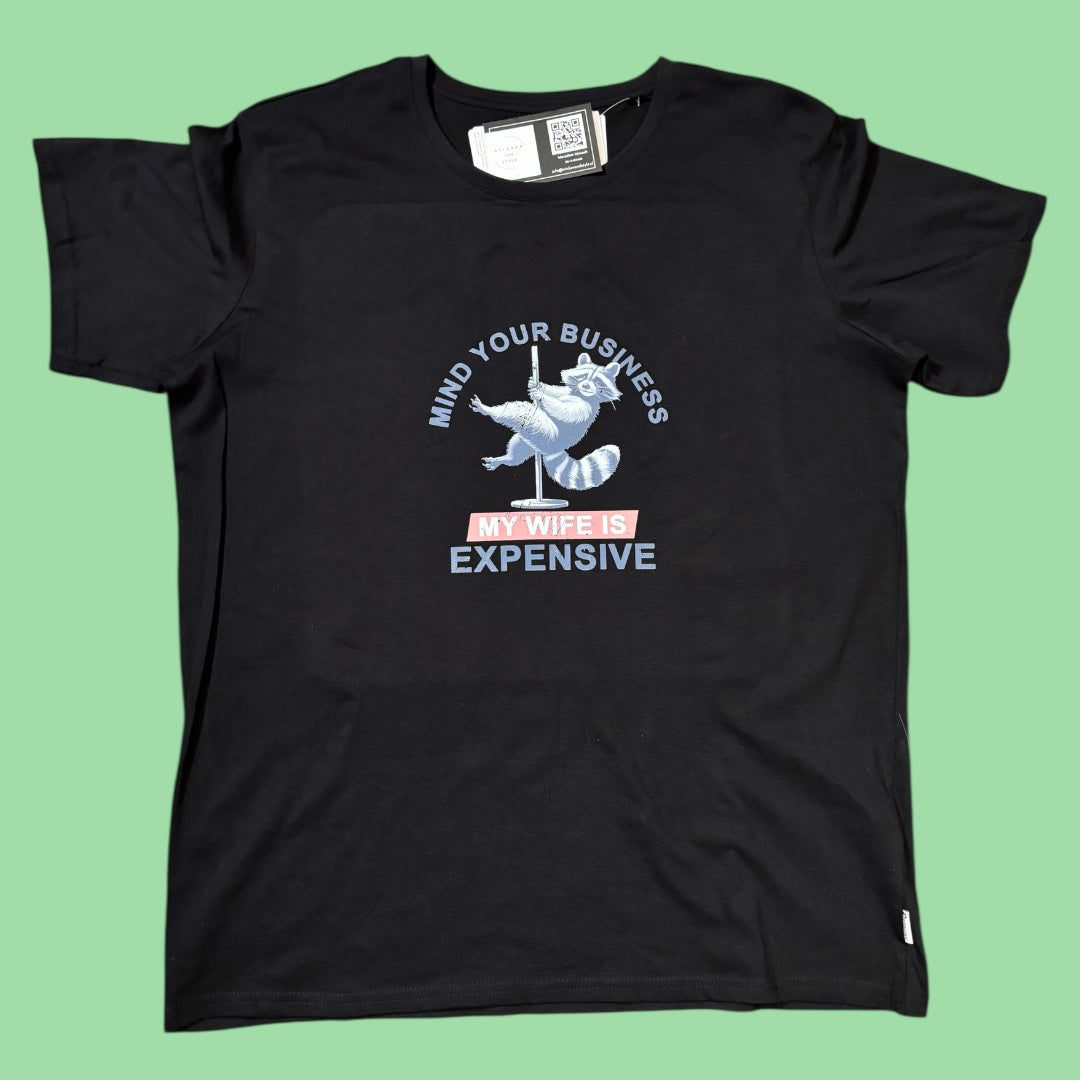 T-shirt met opdruk 'My wife is expensive'