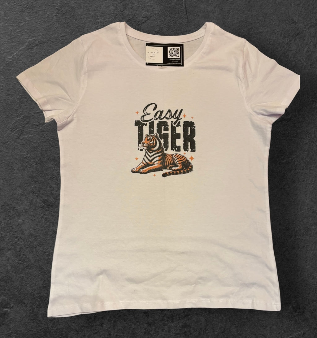 T-shirt met opdruk 'Easy Tiger'