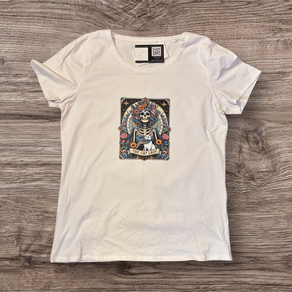 T-shirt met opdruk 'The cat lady'