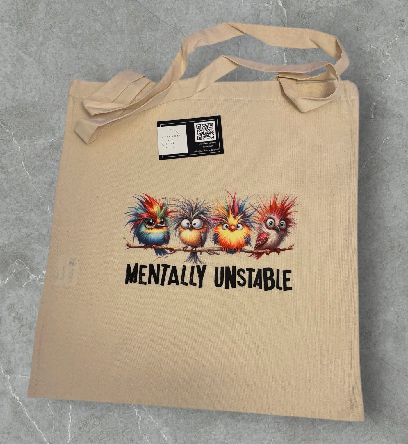 Katoenen shopper met opdruk Mentally Unstable