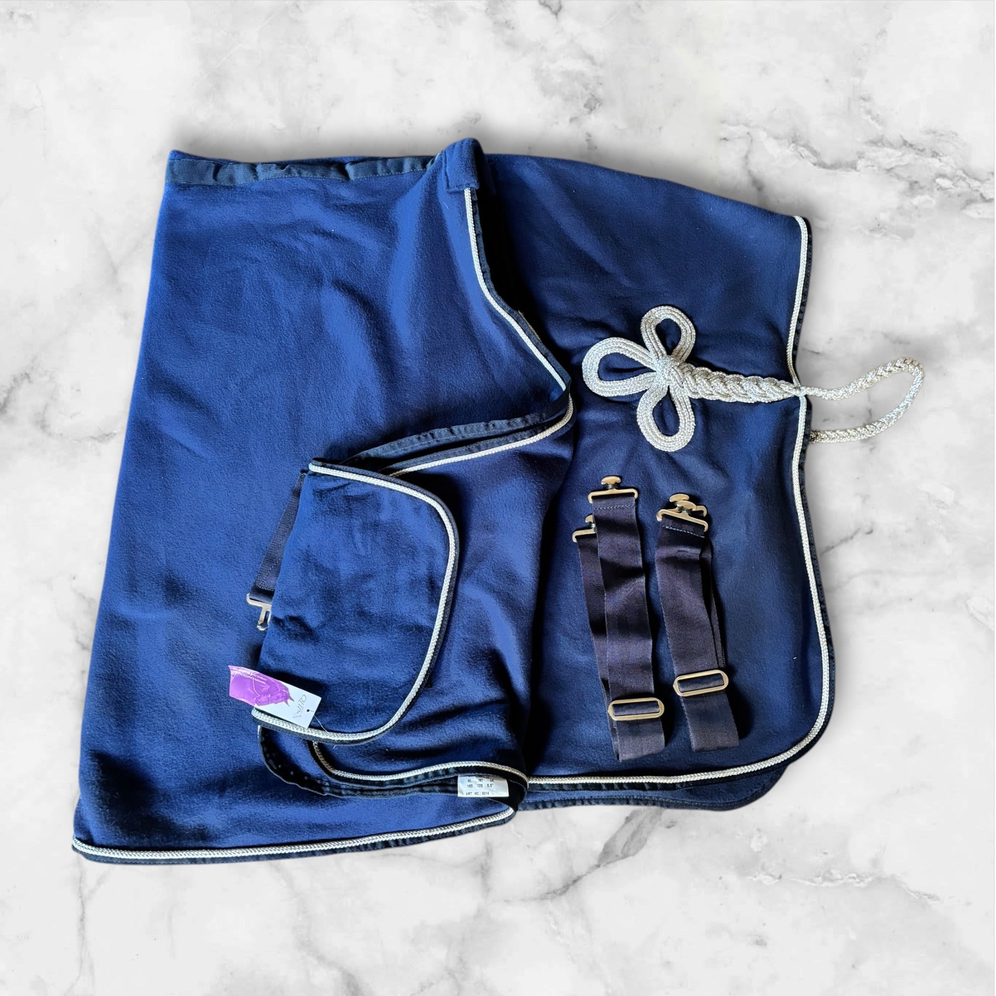 Luxe blauwe zweetdeken (pony maat) met naam (of logo) bedrukt